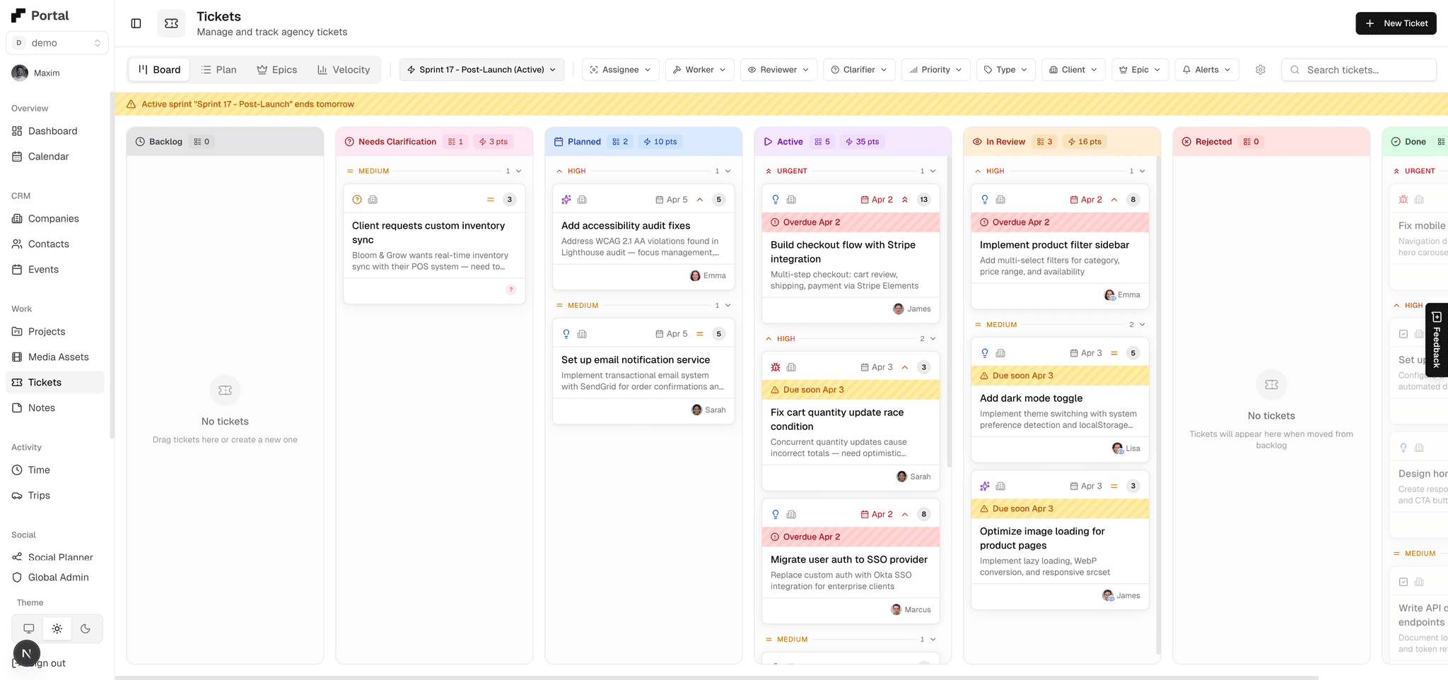 Kanban board screenshot